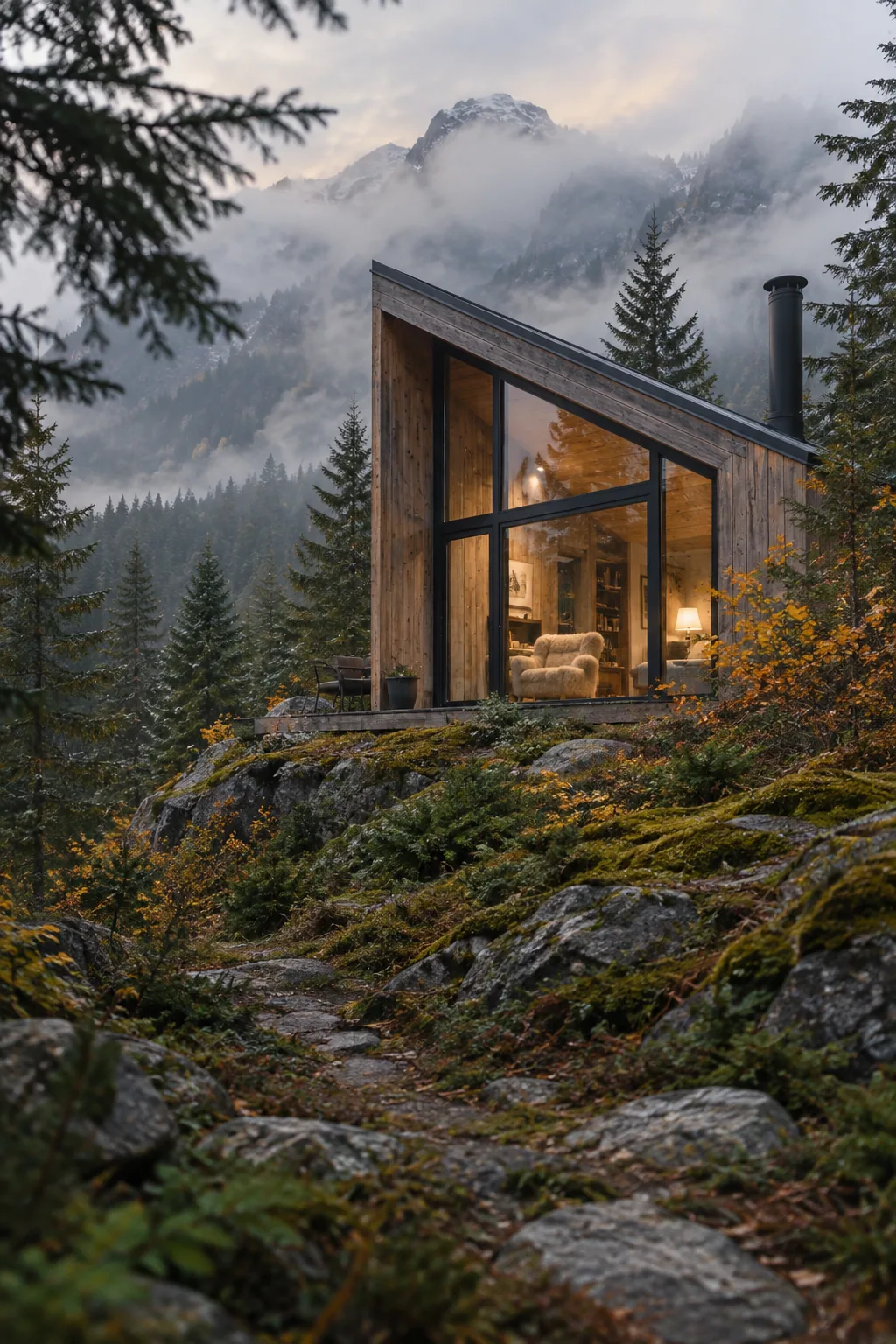 Woodland cabin from the fictional Pine & Mist guest guide