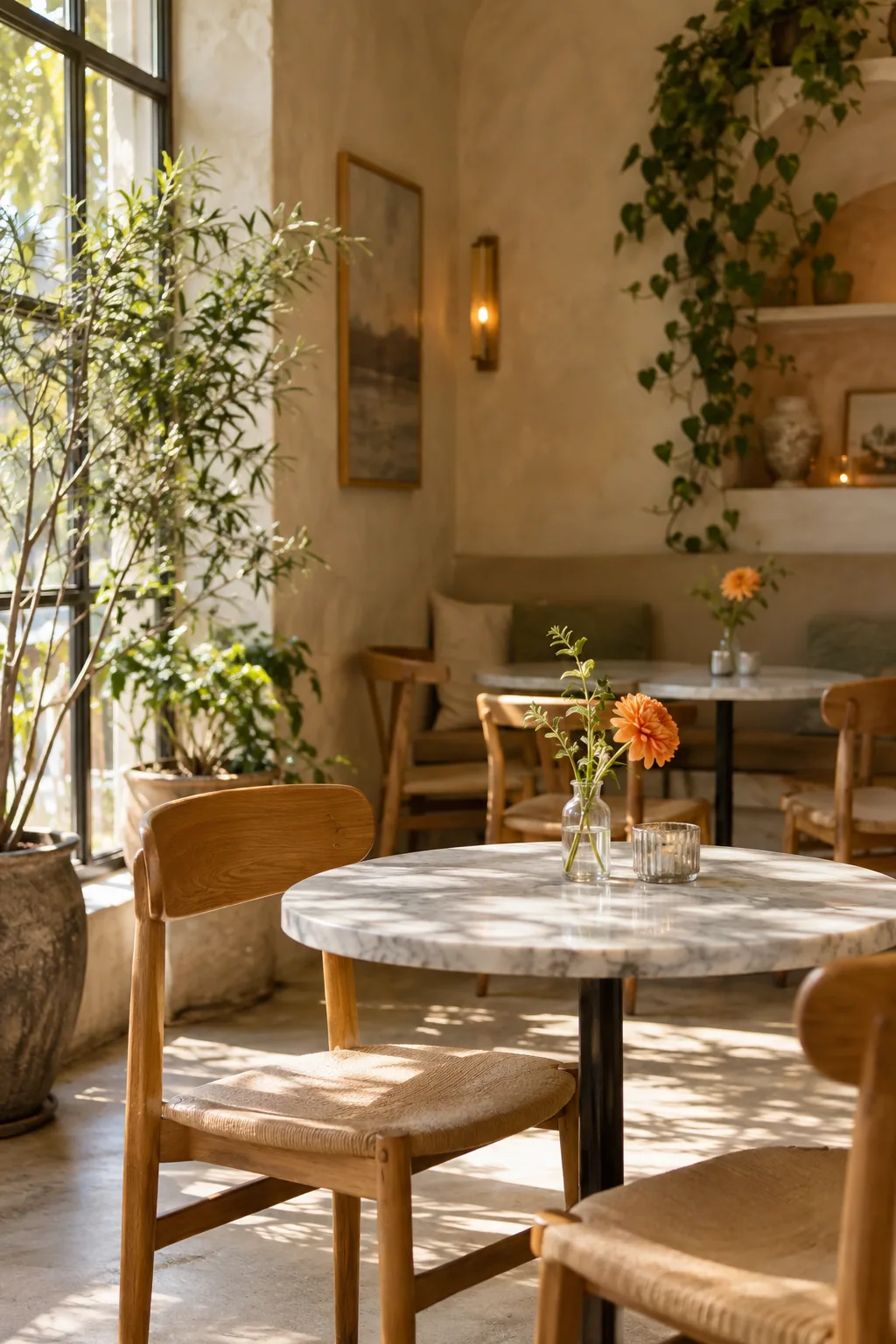 A sunlit neighborhood café