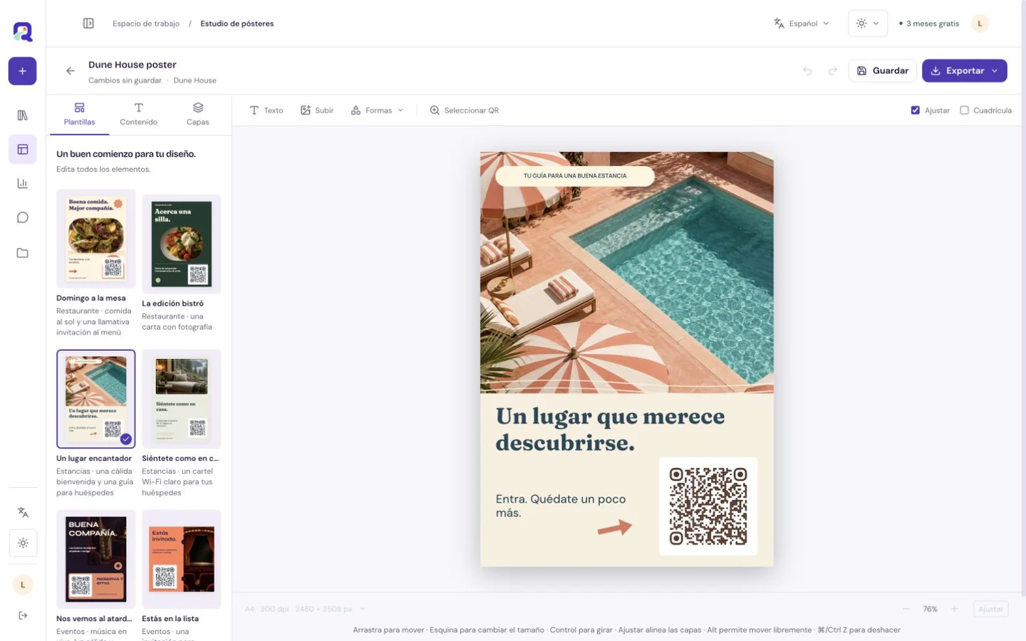 Editor gráfico de QRTech Poster Studio para preparar carteles QR impresos