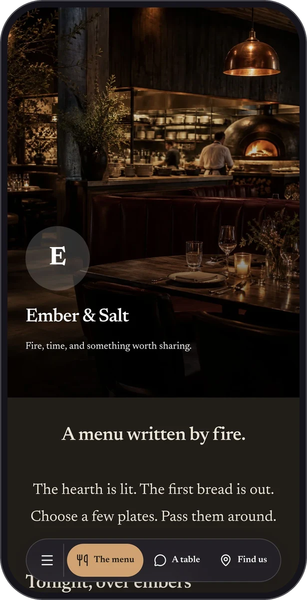 Ember & Salt native page preview in a mobile frame