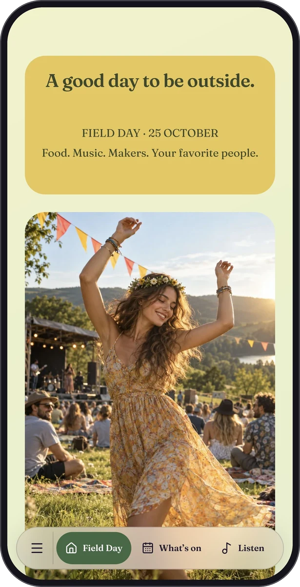 Field Day native page preview in a mobile frame