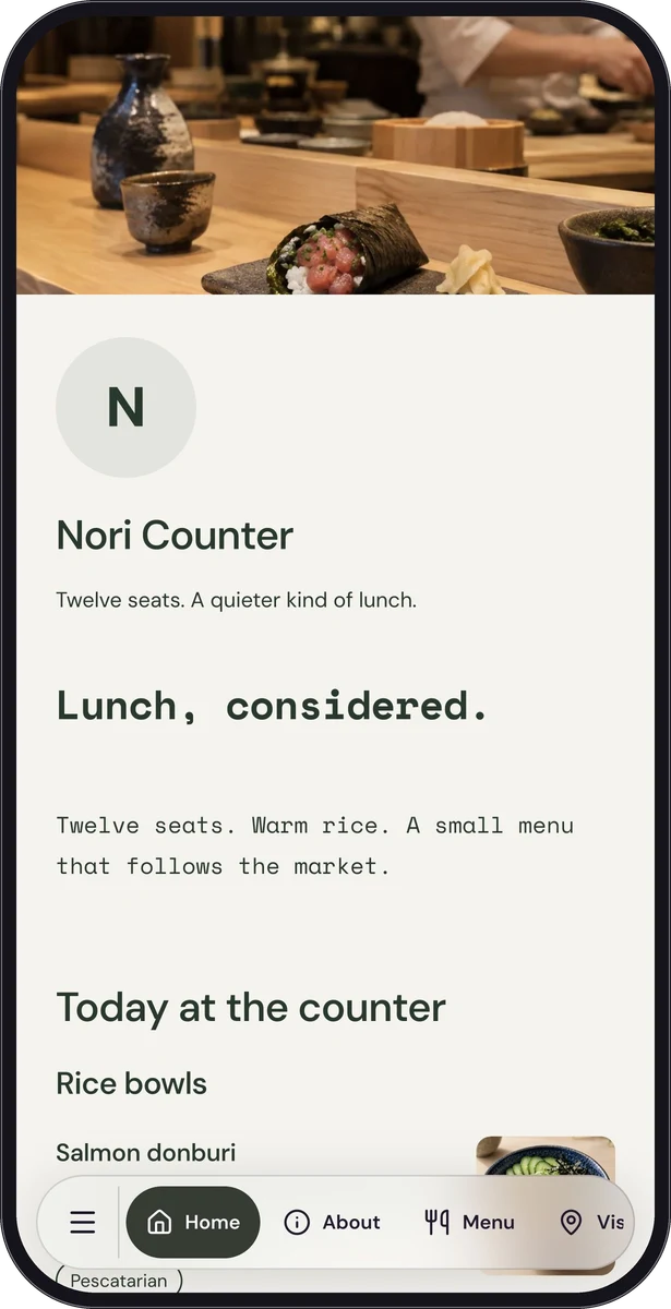 Nori Counter native page preview in a mobile frame