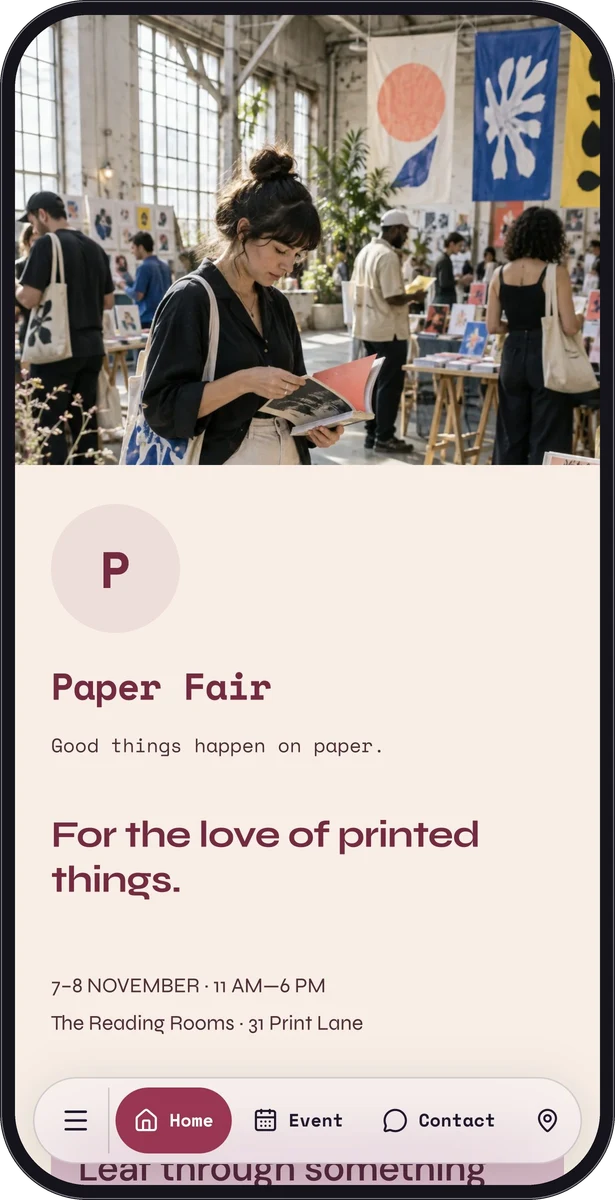 Paper Fair native page preview in a mobile frame