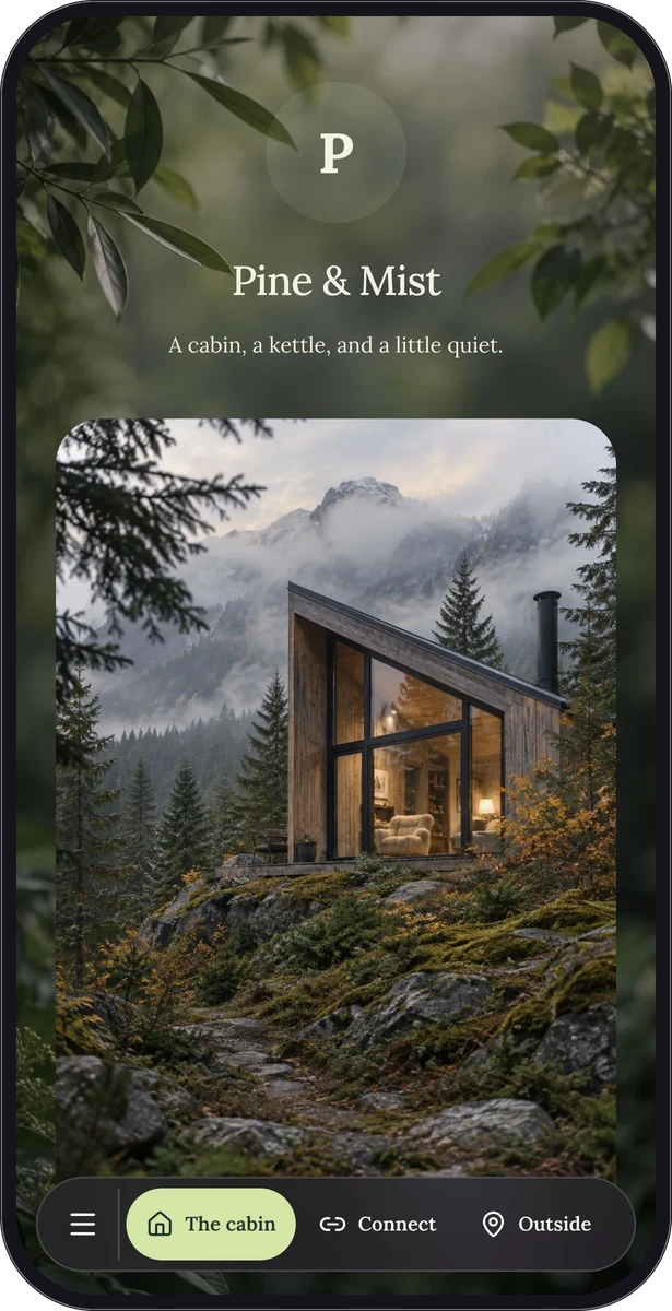 Pine & Mist native page preview in a mobile frame