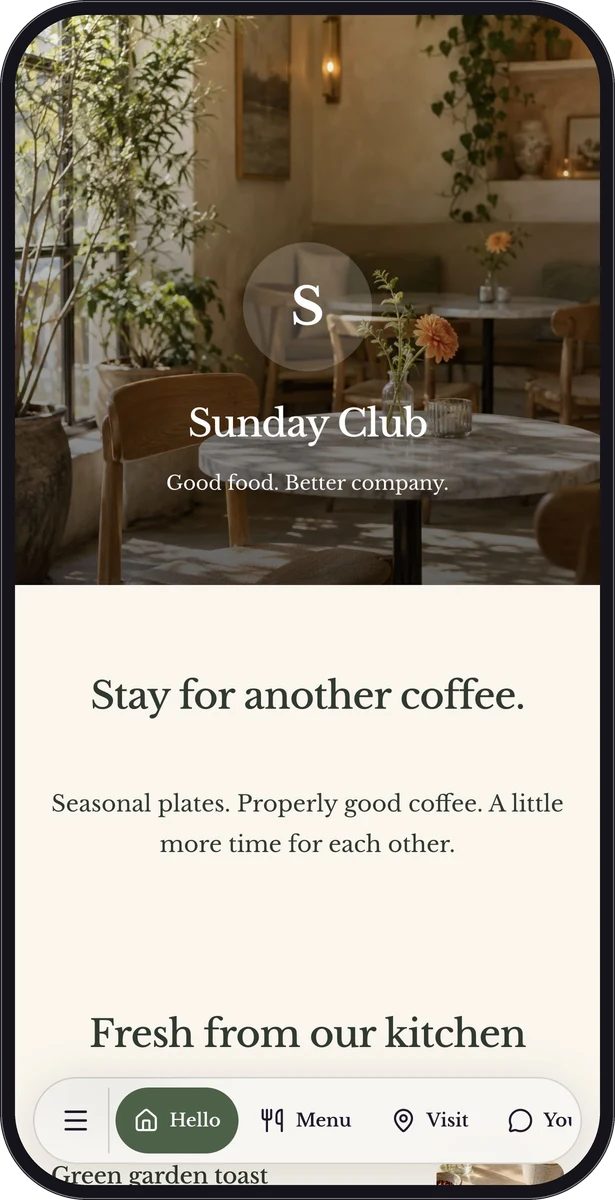 Sunday Club native page preview in a mobile frame